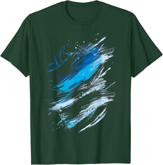 Blue And Black Dynamic Swirl Graphic T-Shirt - T-Shirt | Forest