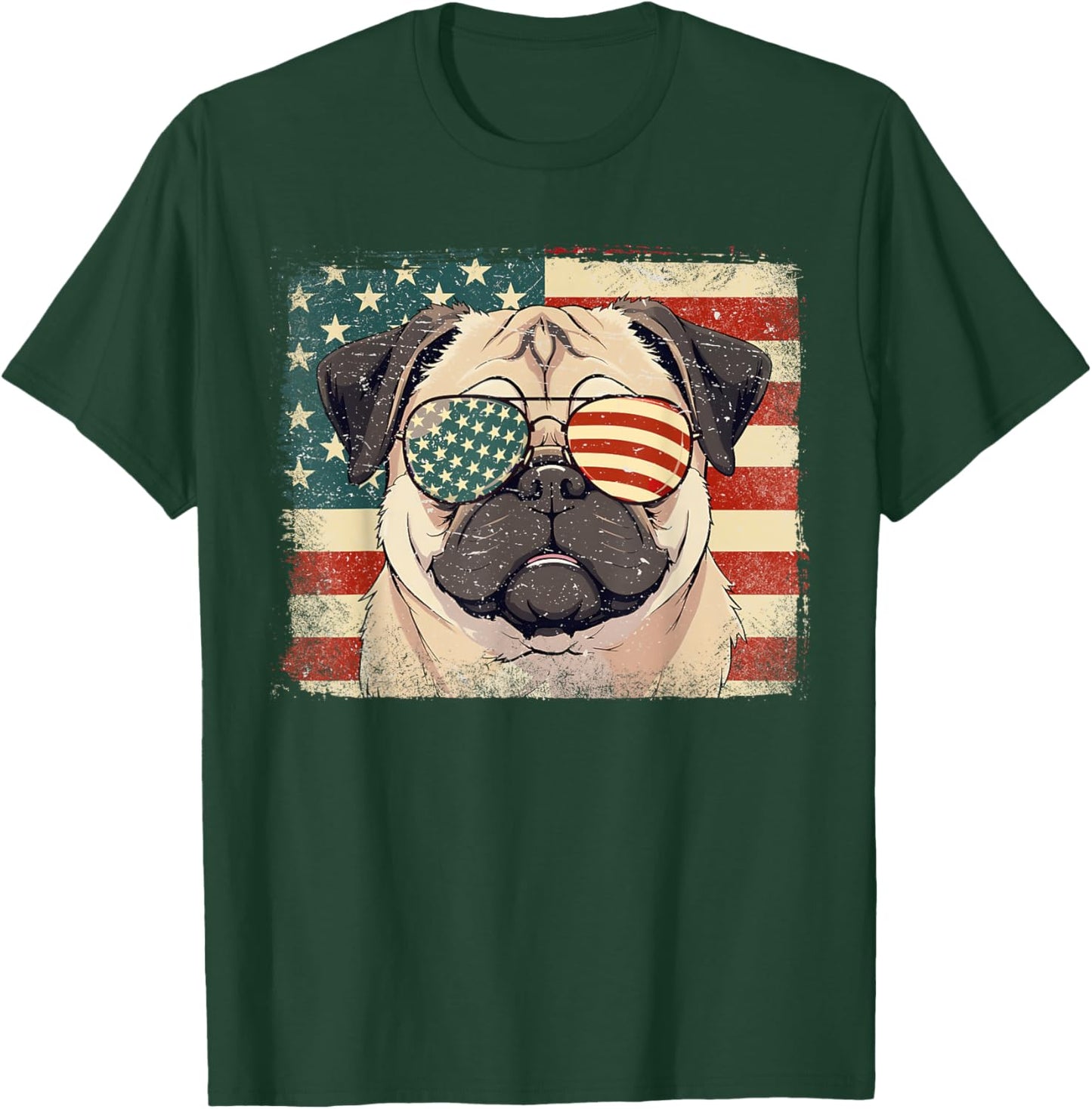 Patriotic Pug Dog Lover USA Flag 4th Of July Men Women Kids T-Shirt - T-Shirt | Forest
