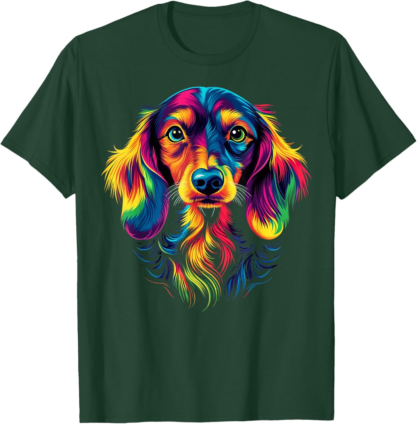 Colorful Long-Haired Dachshund Doxie Wiener Dog Lover Black T-Shirt - T-Shirt | Forest