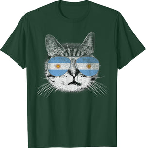 Cat Shirt Argentina Flag Country Retro Funny Men Women Gift T-Shirt - T-Shirt | Forest