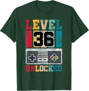 Level 36 Unlocked Gaming 36 Year Old Gamer 36th Birthday T-Shirt - T-Shirt | Forest