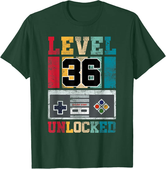 Level 36 Unlocked Gaming 36 Year Old Gamer 36th Birthday T-Shirt - T-Shirt | Forest