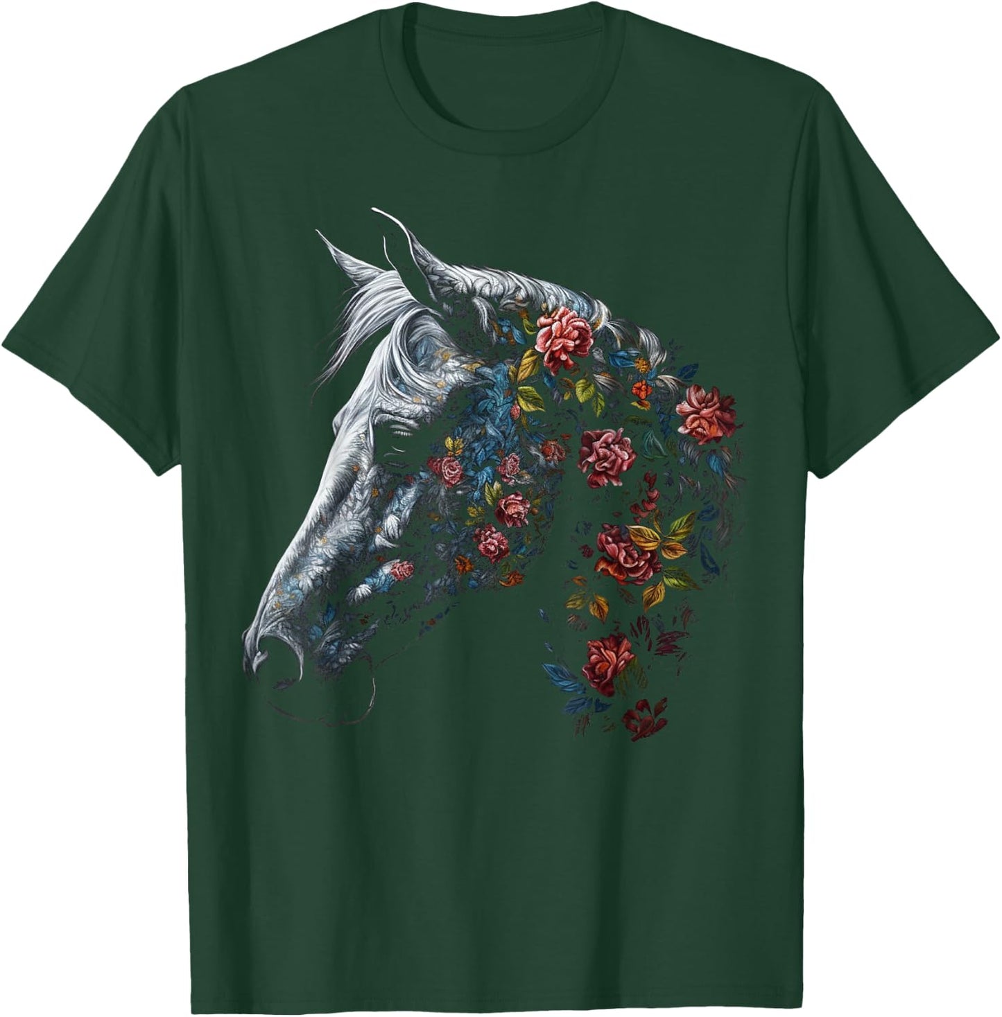 Horse Art Flowers - Horse Motif Riding Animals Horse T-Shirt - T-Shirt | Forest