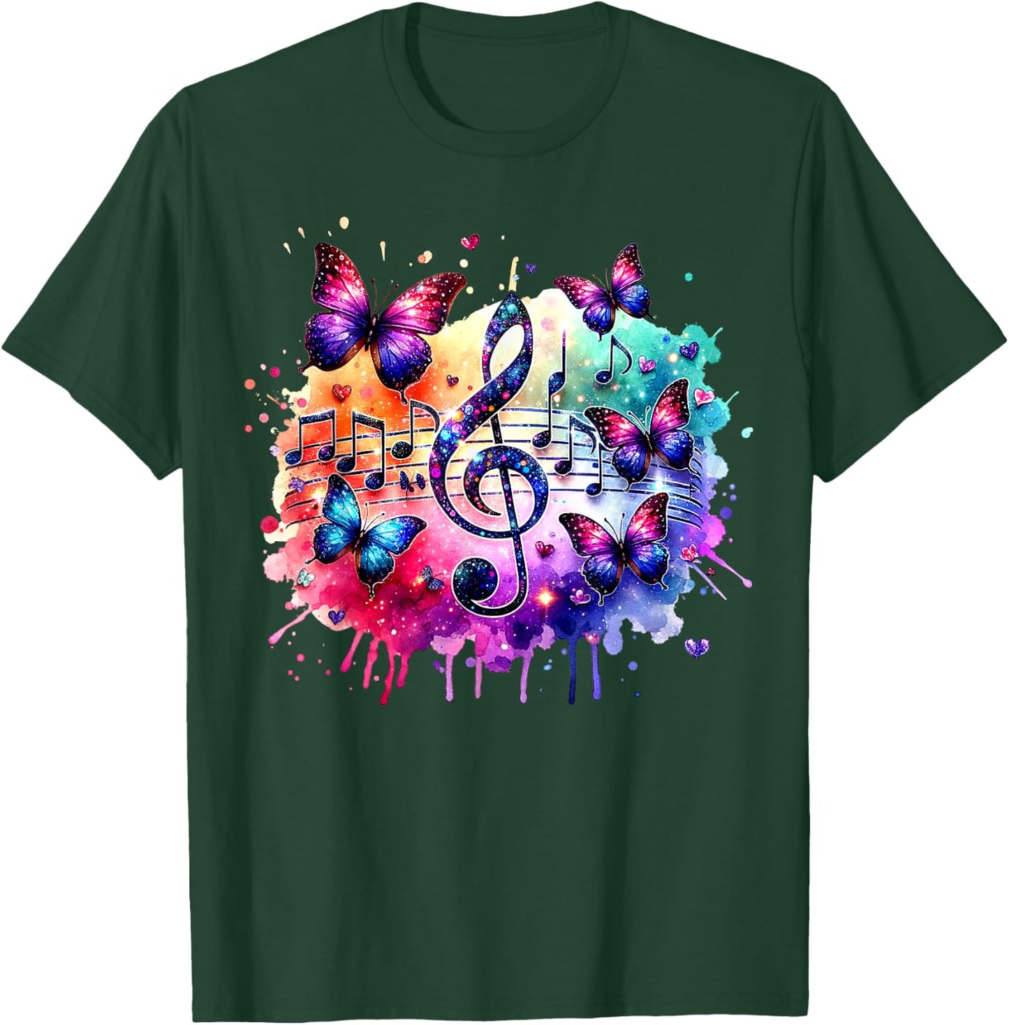 Colorful Music Notes Butterflies Musician Art Music Teacher Men Women Kids T-Shirt - T-Shirt | Forest
