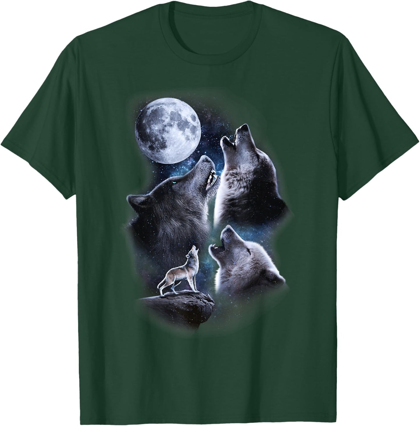 Howling wolves in the full moon moonlight with starry sky T-Shirt - T-Shirt | Forest
