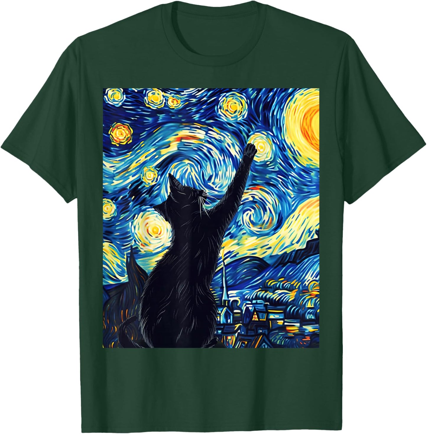 Van Gogh Style Starry Night Cute Cat Art T-Shirt - T-Shirt | Forest