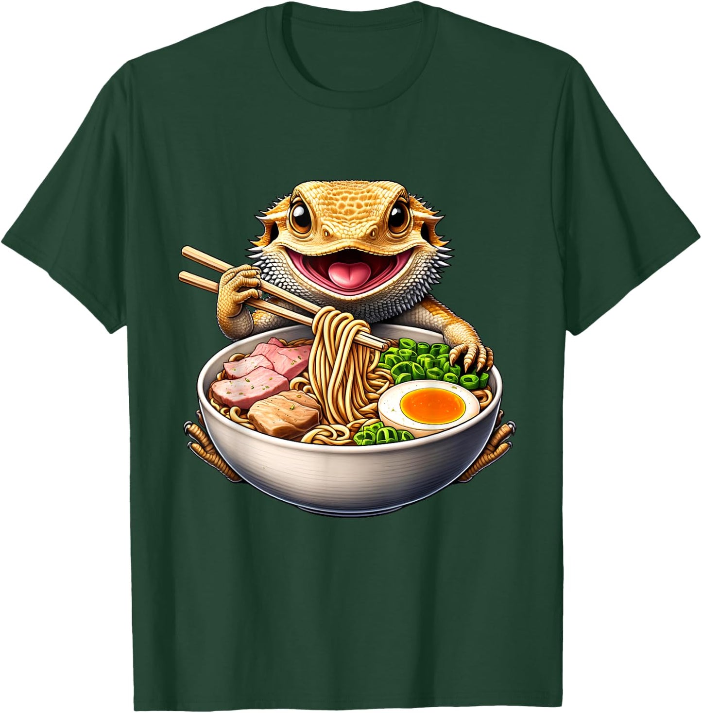 Bearded Dragon Eating Ramen Noodle Kawaii Japanese Food T-Shirt - T-Shirt | Forest