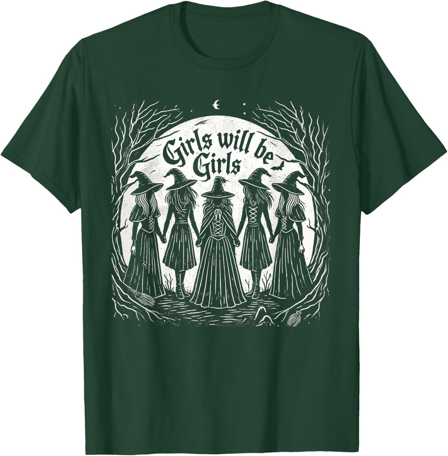 Girl Will Be Girl Funny Witch Distressed Witchy Vibes T-Shirt - T-Shirt | Forest