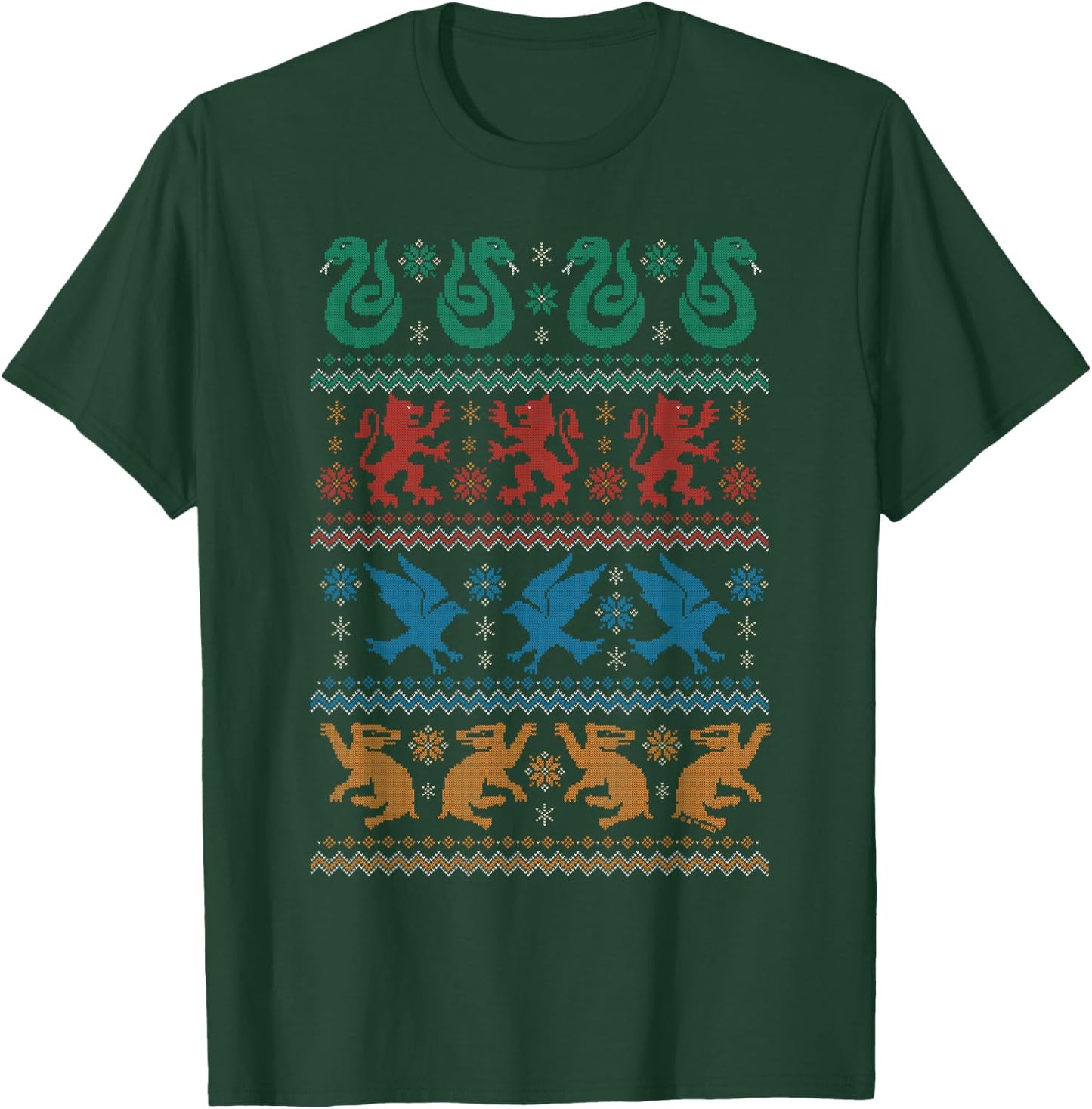 Harry Potter Hogwarts Houses Fair Isle Christmas T-Shirt - T-Shirt | Forest