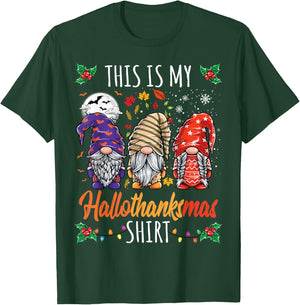 Halloween Thanksgiving Christmas Funny Hallothanksmas Gnomes T-Shirt - T-Shirt | Forest