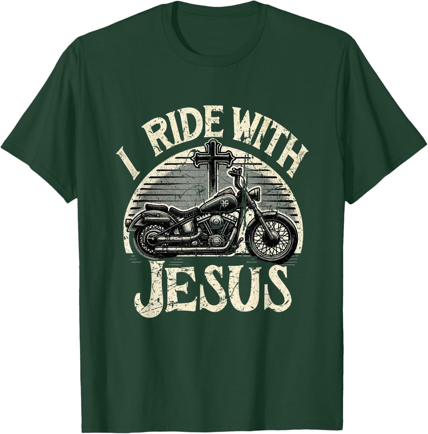 Vintage I Ride With Jesus Motorcycle Christian T-Shirt - T-Shirt | Forest
