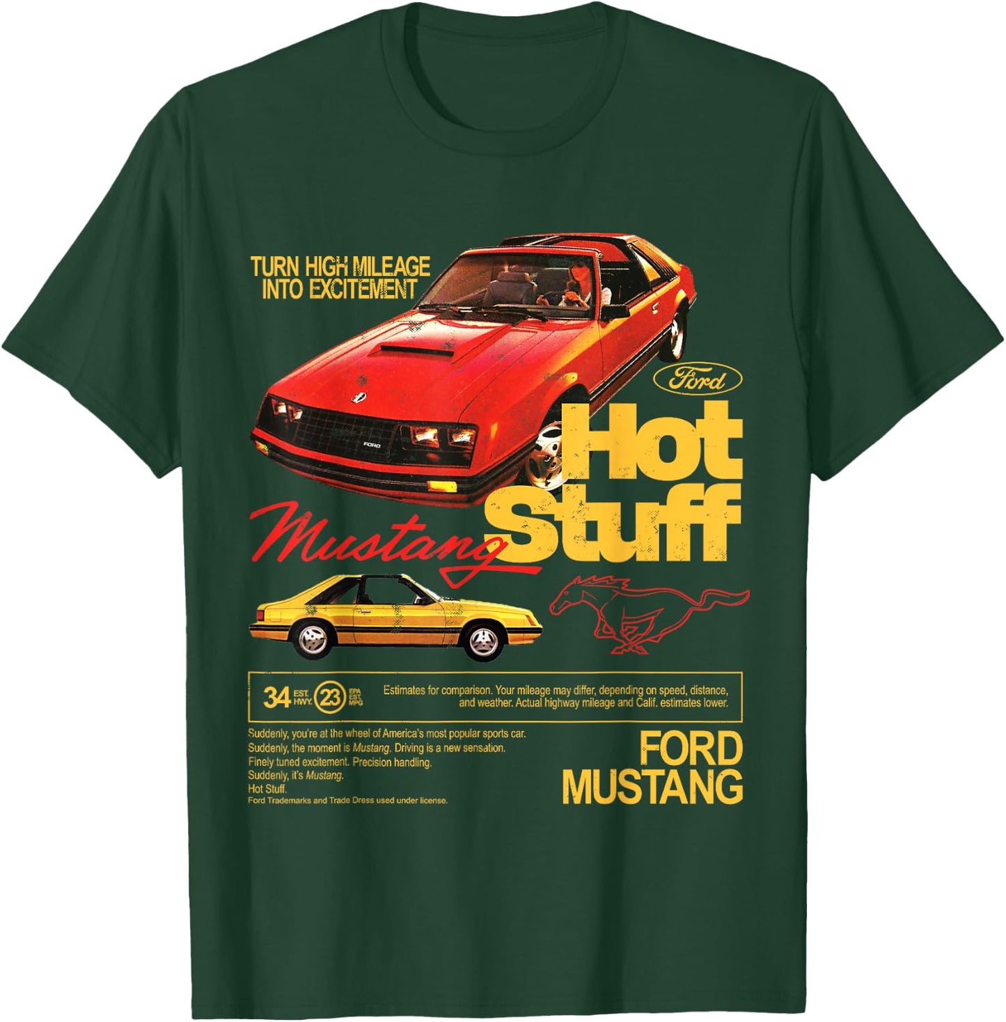 Ford - Mustang 1981 Hot Stuff with Pony Logo T-Shirt - T-Shirt | Forest