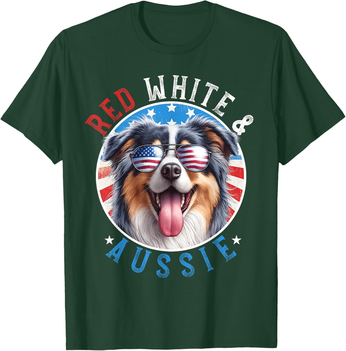 Australian Shepherd Dog 4th of July Red White and Aussie Kids Men T-Shirt - T-Shirt | Forest