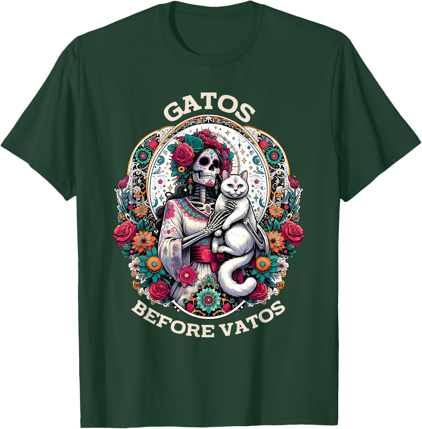Gatos Before Vatos Tarot Card Skeleton Cat Mexican Fiesta T-Shirt - T-Shirt | Forest