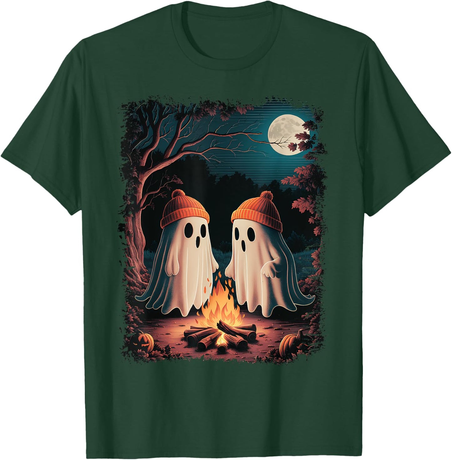 Vintage Ghost Camping Campfire Gothic Halloween Men Women T-Shirt - T-Shirt | Forest