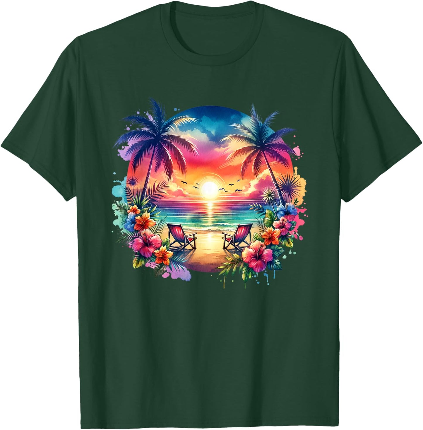 Tropical Island Beach Wave Sunset Scene T-Shirt - T-Shirt | Forest
