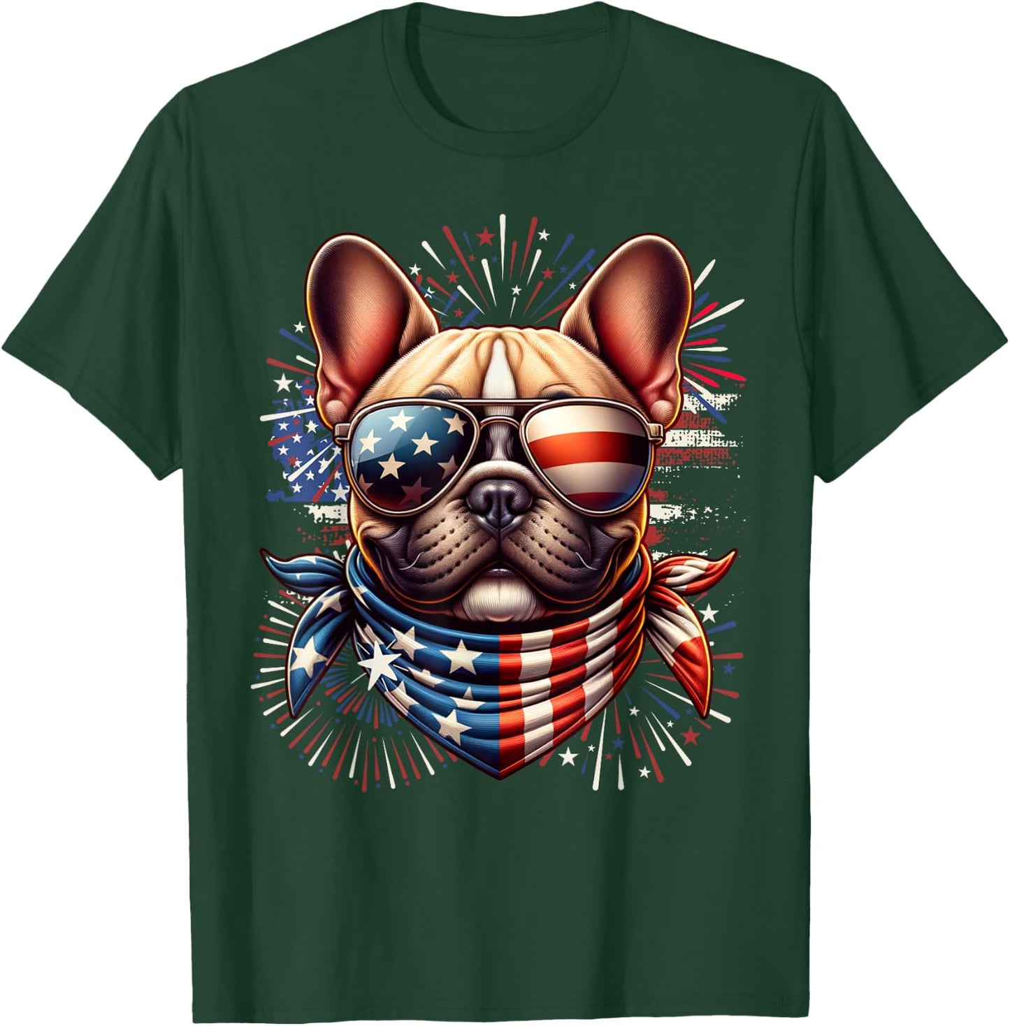 French Bulldog Patriotic 4th of July Fireworks USA Frenchie T-Shirt - T-Shirt | Forest