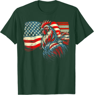 Chicken 4th Of July Flag American Patriot USA Farm Chicken Women Kids Men T-Shirt - T-Shirt | Forest