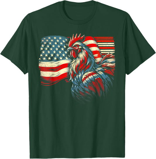 Chicken 4th Of July Flag American Patriot USA Farm Chicken Women Kids Men T-Shirt - T-Shirt | Forest