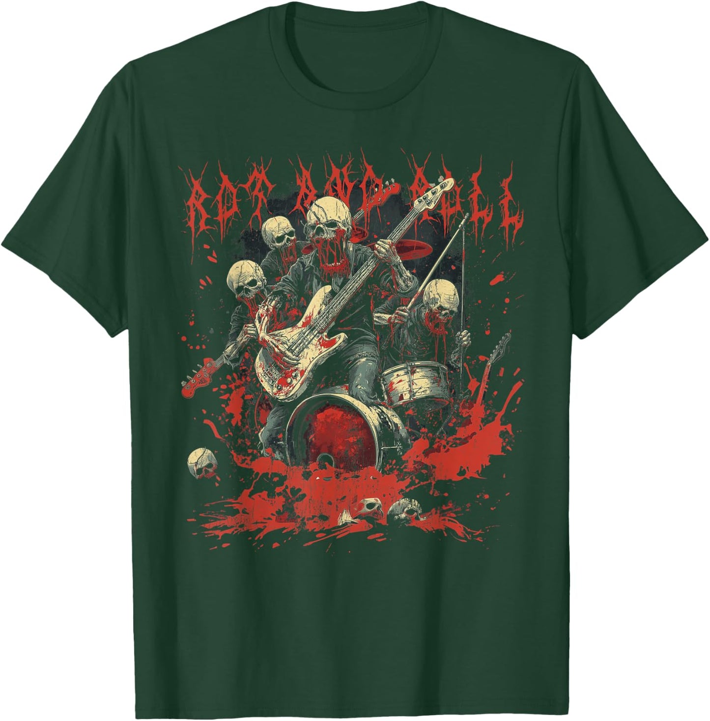 Rock and Blood Zombie Rock Band Rock n Roll Guitar T-Shirt - T-Shirt | Forest