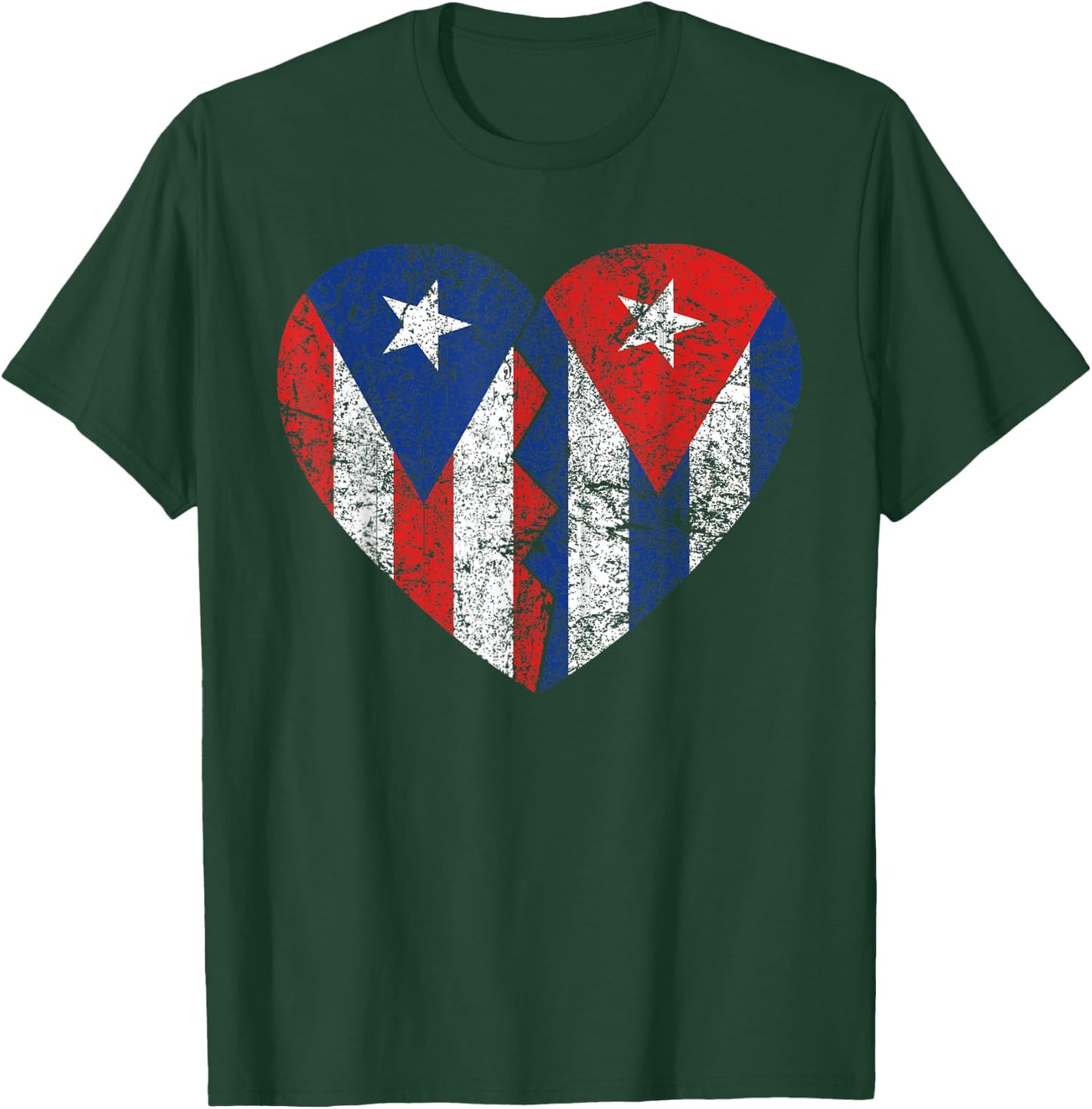 Cuban Puerto Rican Flags Heart | Puerto Rico Cuba Roots T-Shirt - T-Shirt | Forest