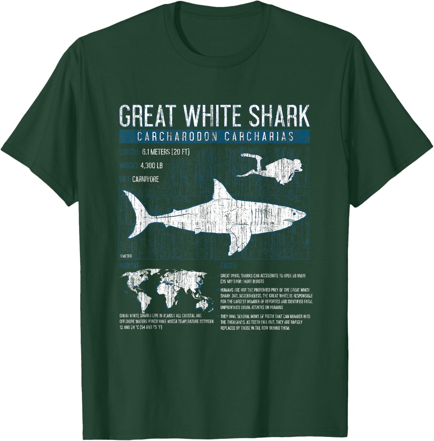 Great White Shark T Shirt Science Sharks Facts Geek Graphic T-Shirt - T-Shirt | Forest