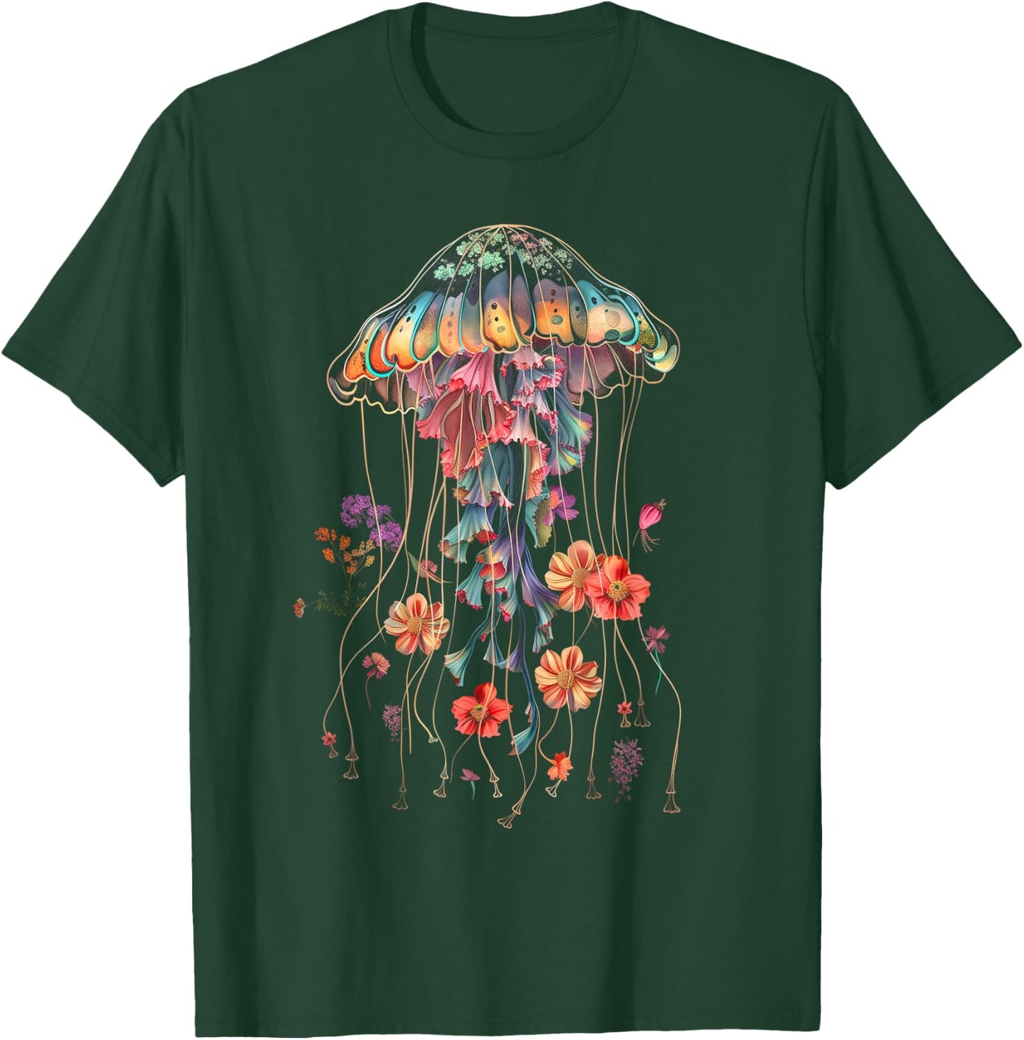 Jellyfish Flowers Vintage Floral Scuba Diving Surf T-Shirt - T-Shirt | Forest