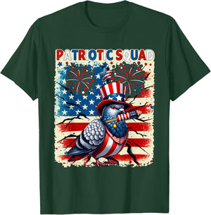 Patriotic Squad Pigeon 4th Of July Fireworks US Flag Lover T-Shirt - T-Shirt | Forest