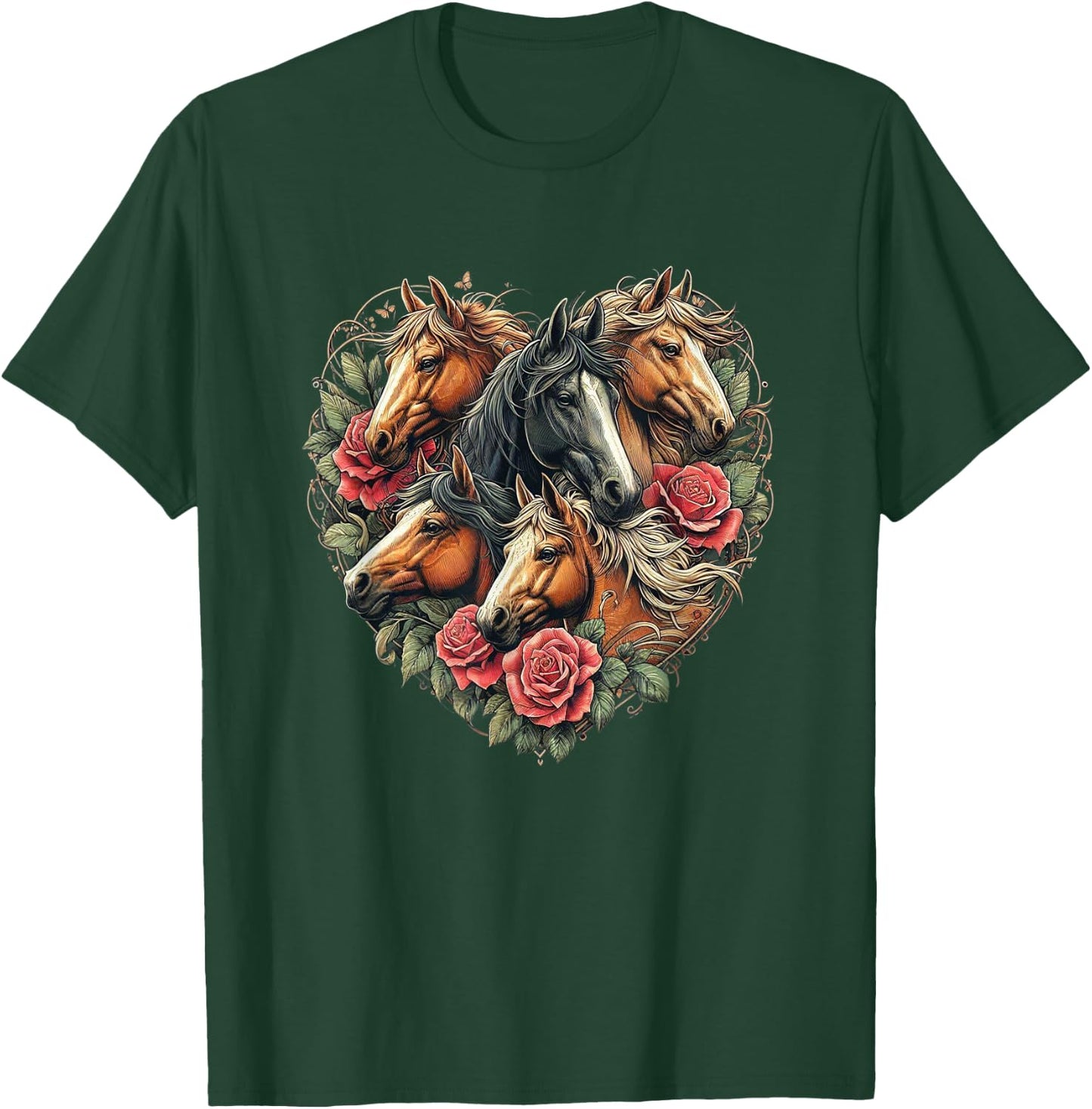 Horse Love Heart Equestrian Horse Rider Lovers T-Shirt - T-Shirt | Forest