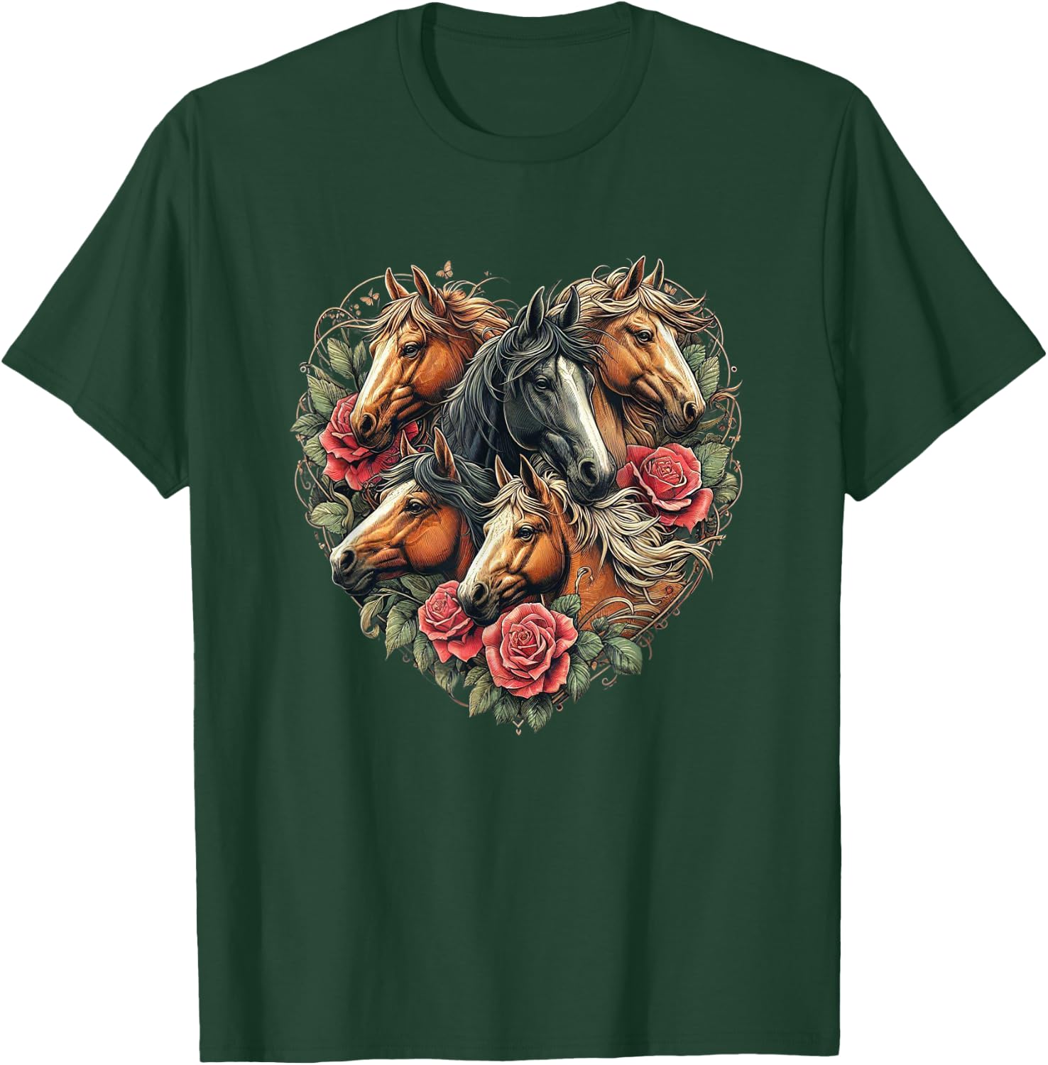 Horse Love Heart Equestrian Horse Rider Lovers T-Shirt - T-Shirt | Forest