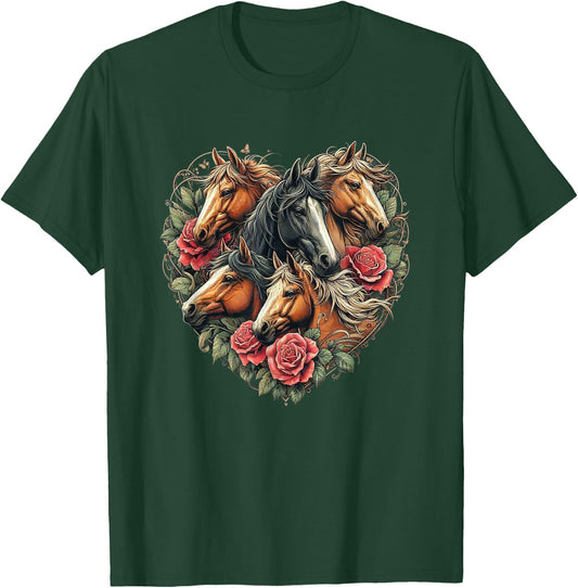 Horse Love Heart Equestrian Horse Rider Lovers T-Shirt - T-Shirt | Forest