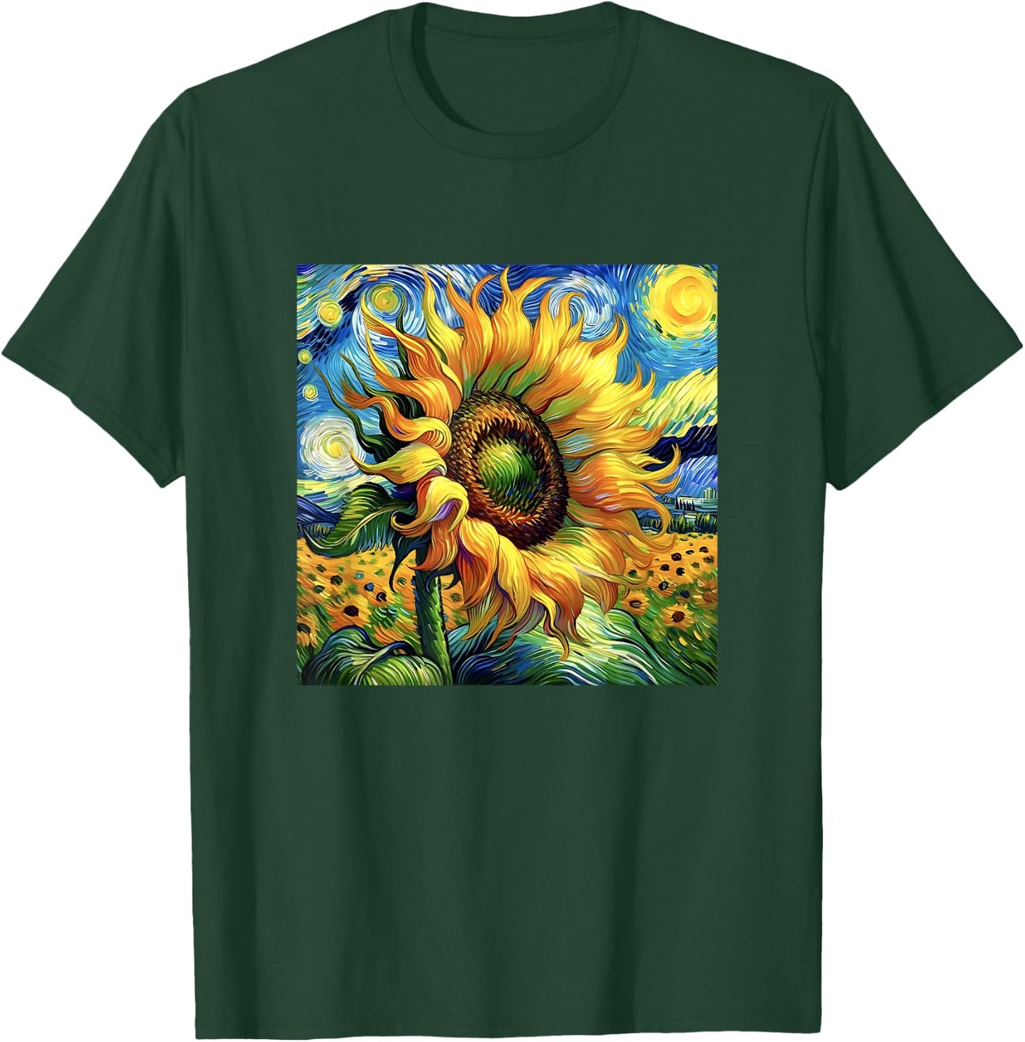 Van Gogh Paintings Starry Night Sunflowers Gift Men Women T-Shirt - T-Shirt | Forest