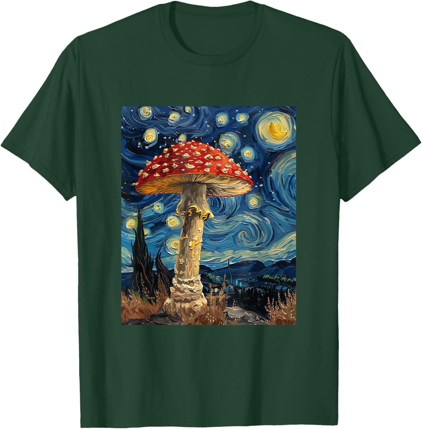 Mushroom - Van Gogh Style - Starry Night T-Shirt - T-Shirt | Forest