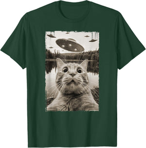 Vintage Cat UFO Encounters - Funny UFO and Cat Selfie Women Kids T-Shirt - T-Shirt | Forest