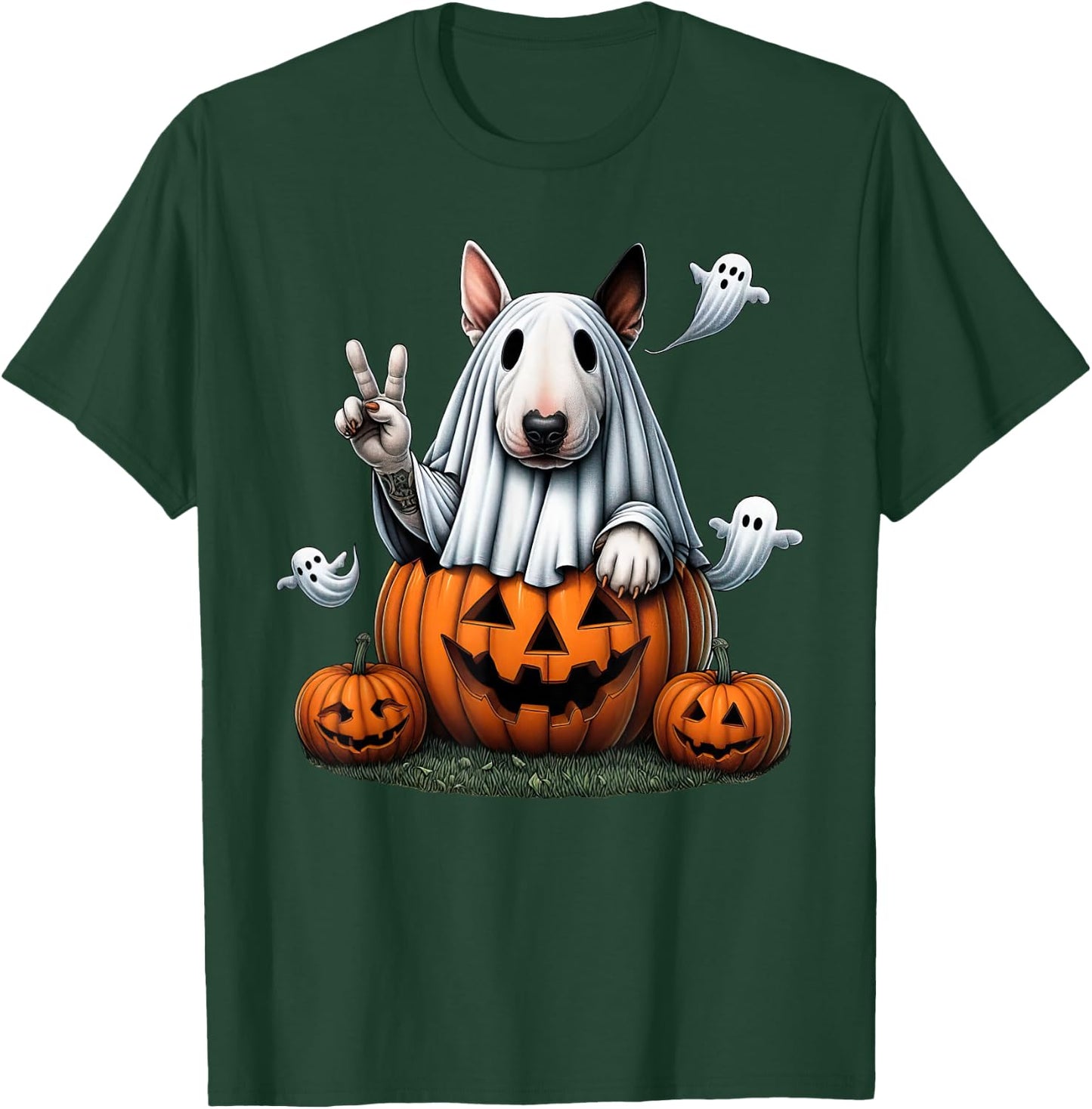 Funny Bull Terrier Ghost Boo Halloween Kids T-Shirt - T-Shirt | Forest