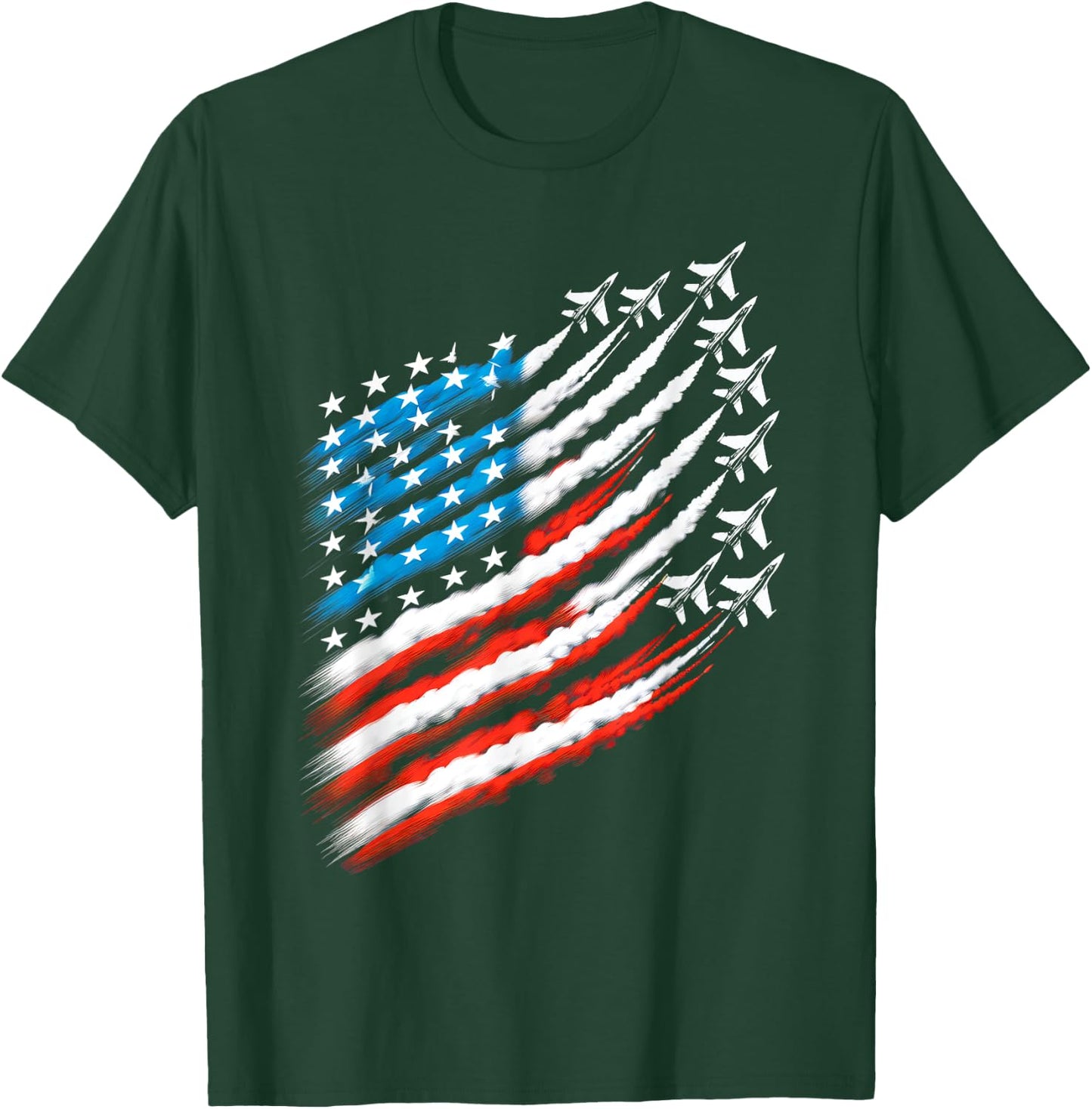 American Patriotic Fighter Jets USA Flag Waving 4th of July Women Men T-Shirt - T-Shirt | Forest