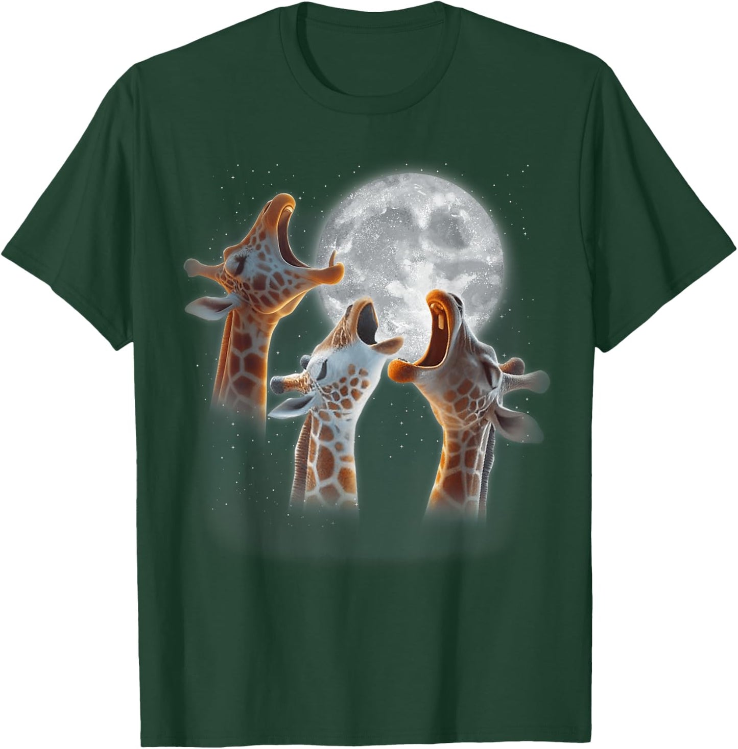 3 Giraffes Howling At The Moon Funny Giraffe Animal Lover T-Shirt - T-Shirt | Forest