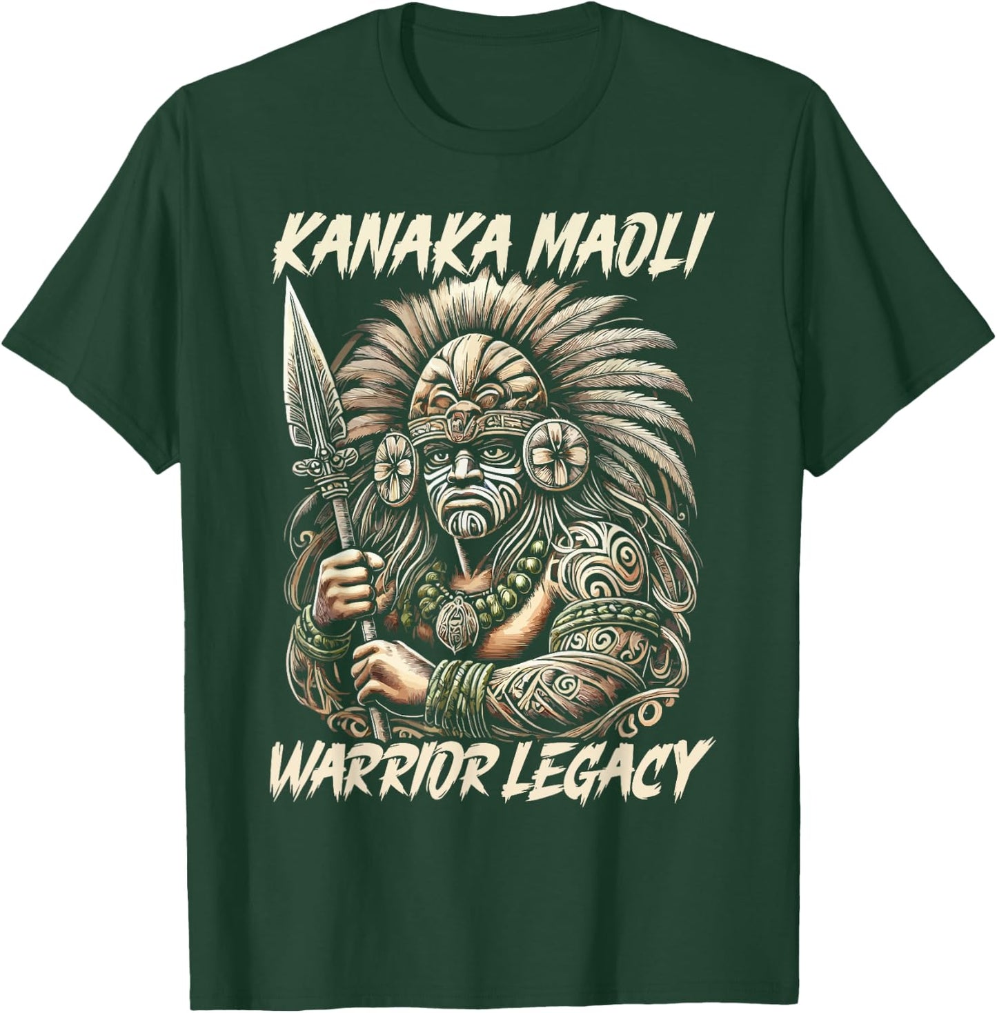 Kanaka Maoli Warrior Native Hawaiian Islands Hawaii Flag T-Shirt - T-Shirt | Forest