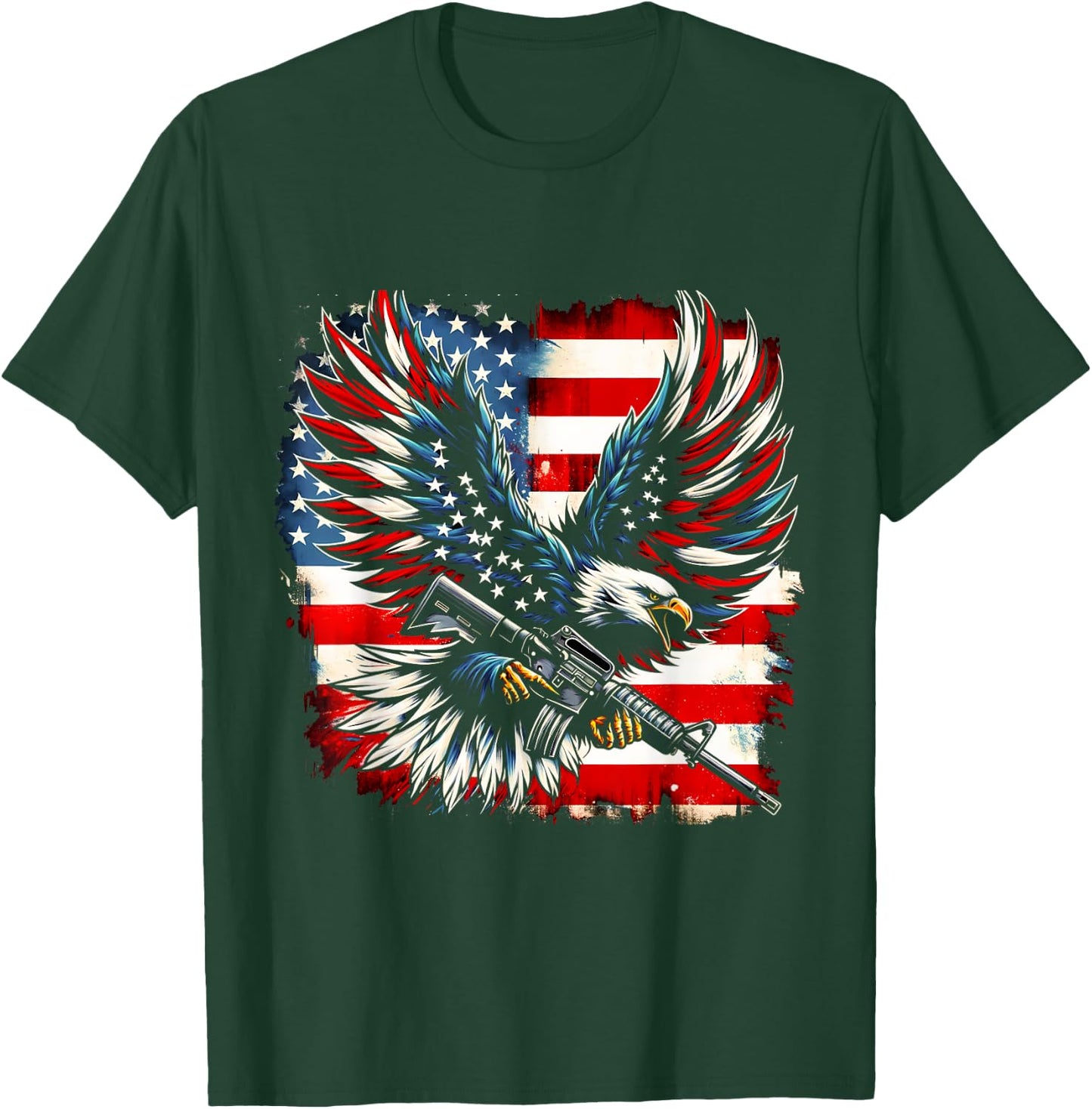 American Flag Eagle with Rifle T-Shirt - T-Shirt | Forest