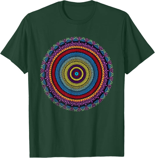 Vibrant Mandala 2024 Creative Dot Art Design T-Shirt - T-Shirt | Forest