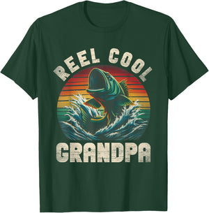 Reel Cool Grandpa Fishing Grandpa Fathers Day Fisherman Fish T-Shirt - T-Shirt | Forest