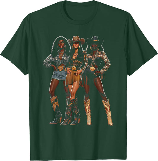 Black Cowgirl Western Rodeo Melanin Black History Texas T-Shirt - T-Shirt | Forest