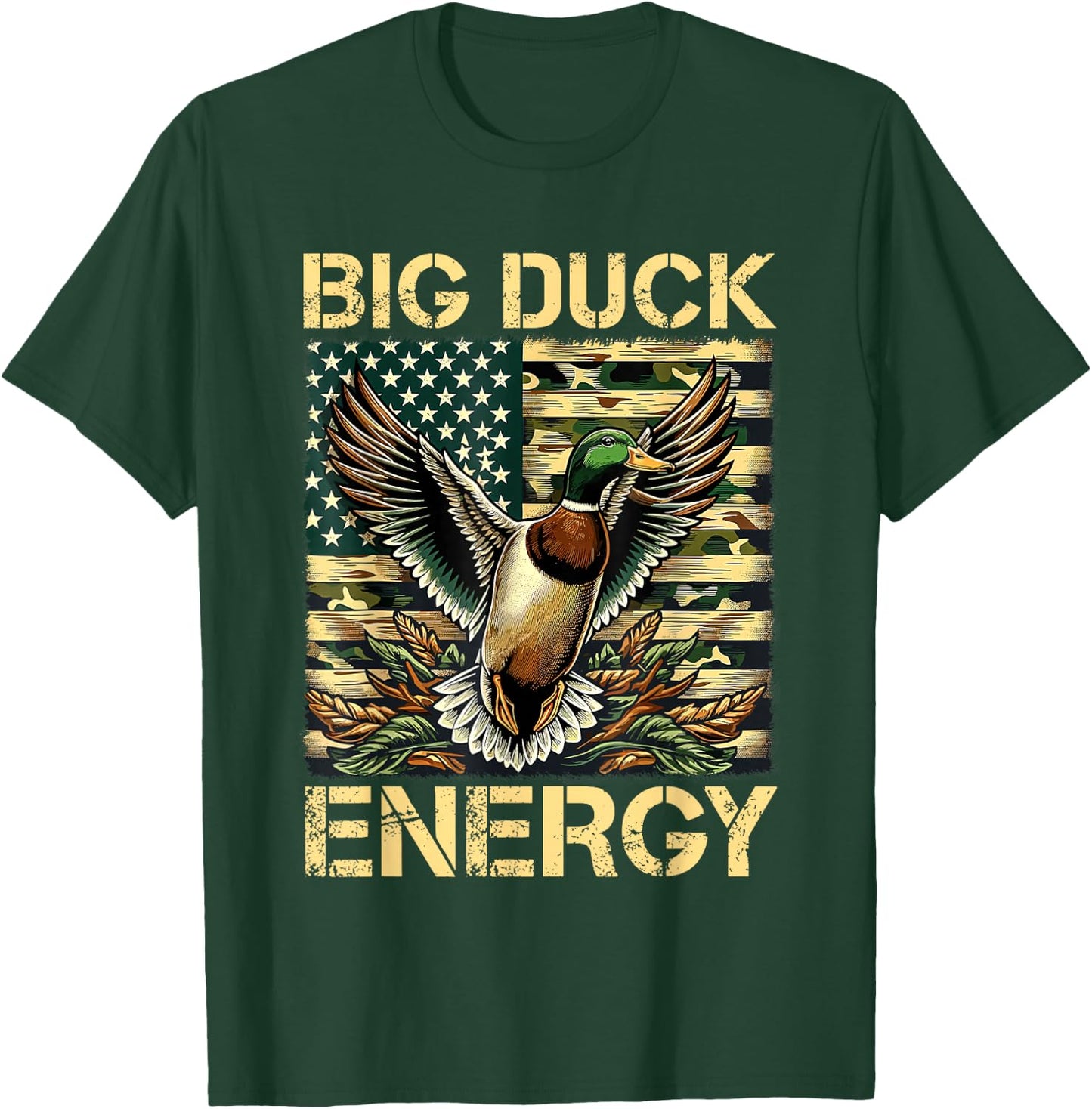 Vintage Big Duck Hunting Energy Camo American Flag Apparel T-Shirt - T-Shirt | Forest