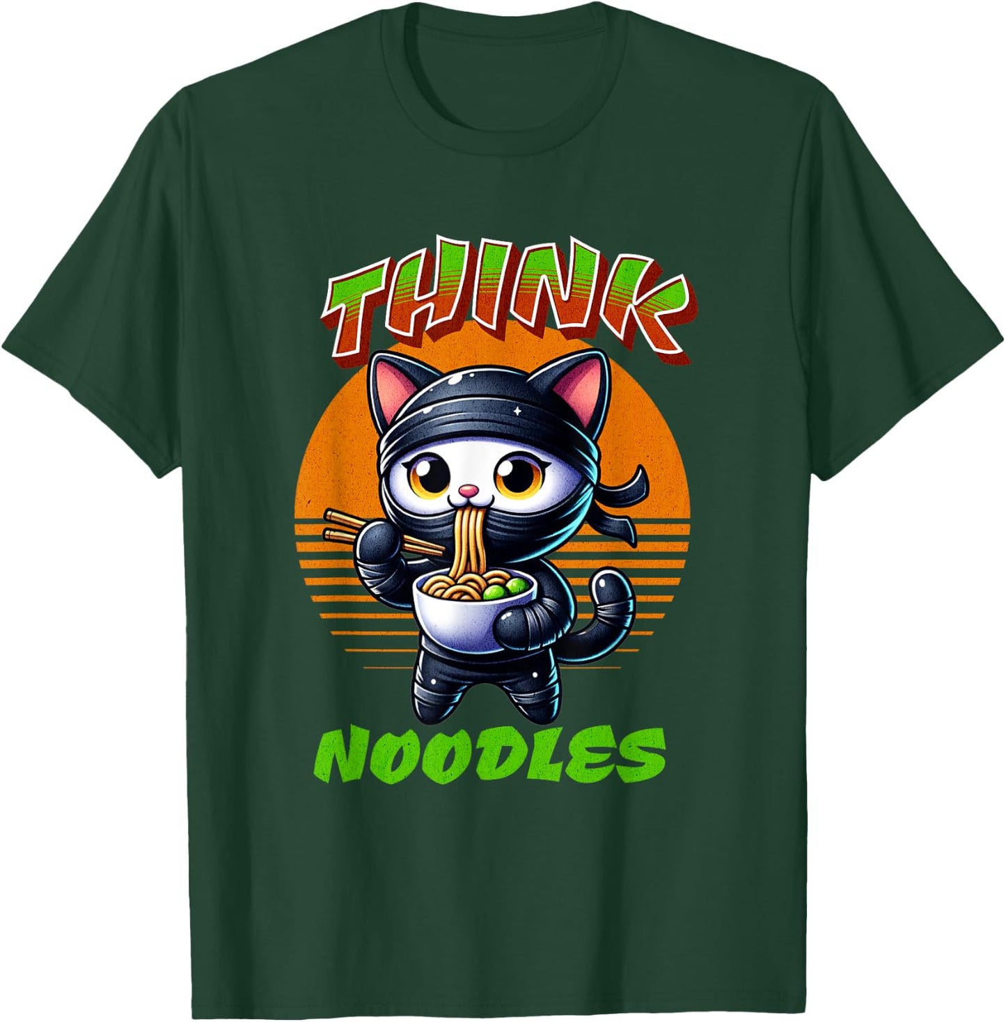 Think Noodles mmm noodles Kawaii Ninja Cat Funny Cat Men Women Kids T-Shirt - T-Shirt | Forest