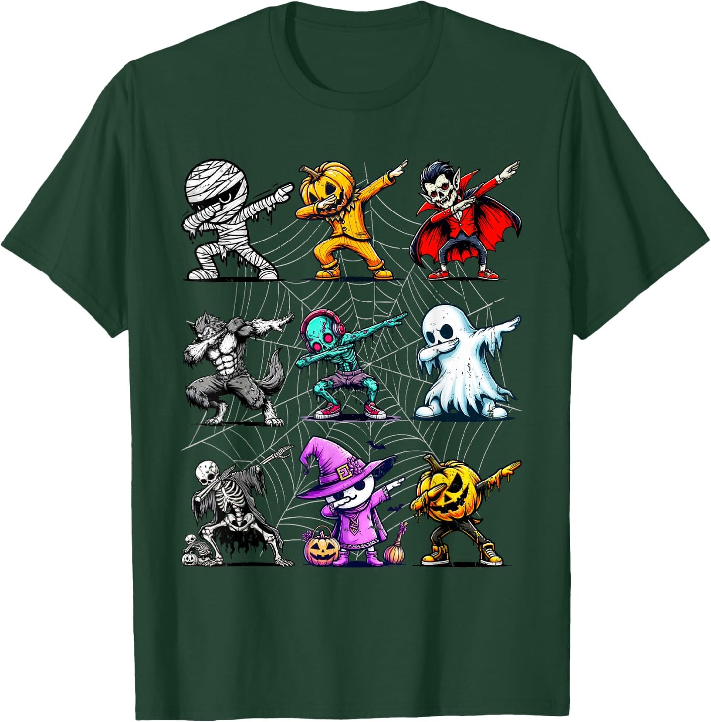 Dabbing Halloween Skeleton Zombie Ghost Pumpkin Mummy T-Shirt - T-Shirt | Forest