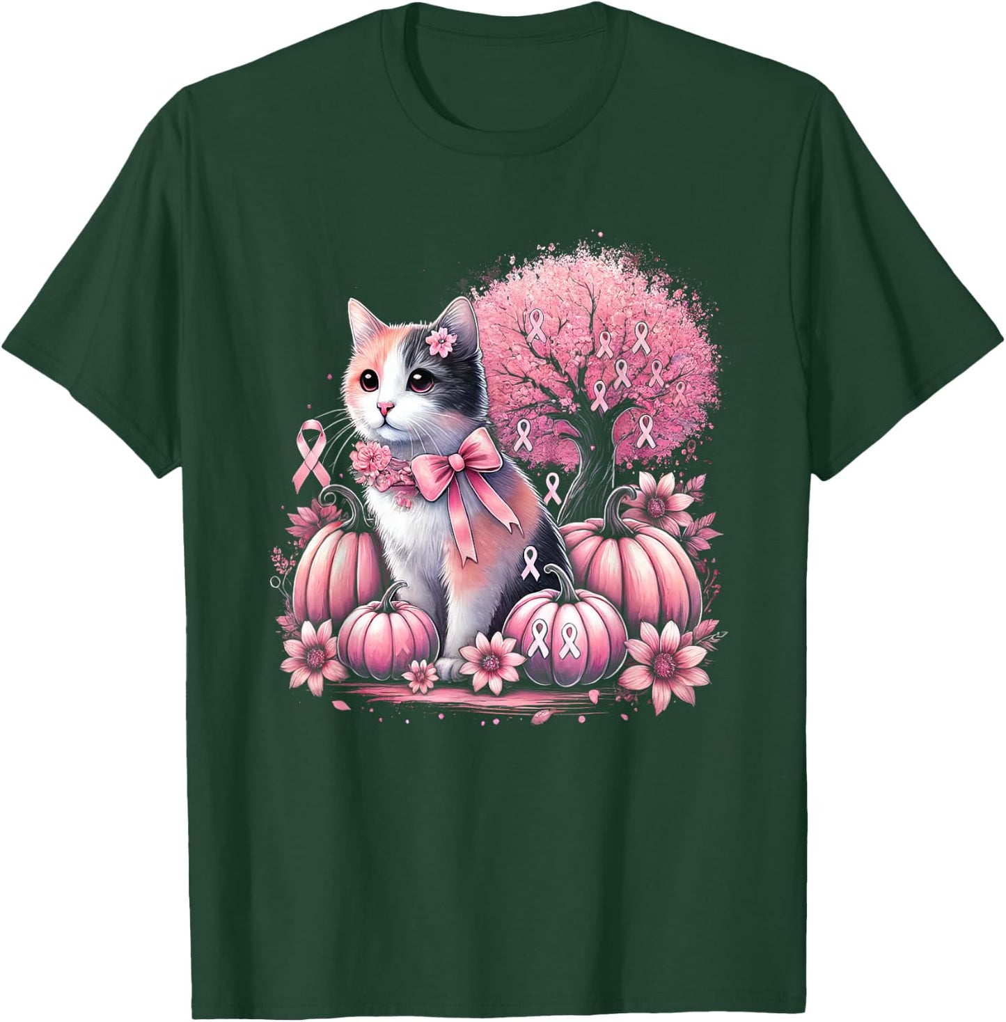 Cat Pink Flower Breast Cancer Awareness Men Women Kids T-Shirt - T-Shirt | Forest