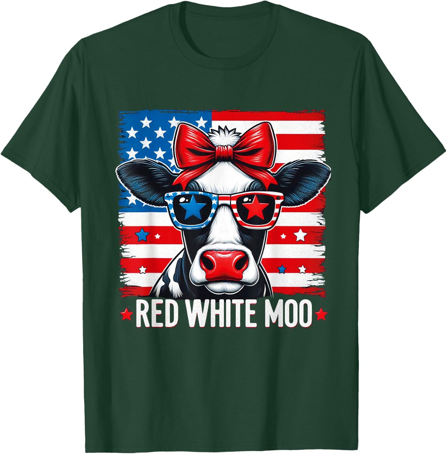 Patriotic Cow USA Flag 4th of July Red and White and Moo T-Shirt - T-Shirt | Forest