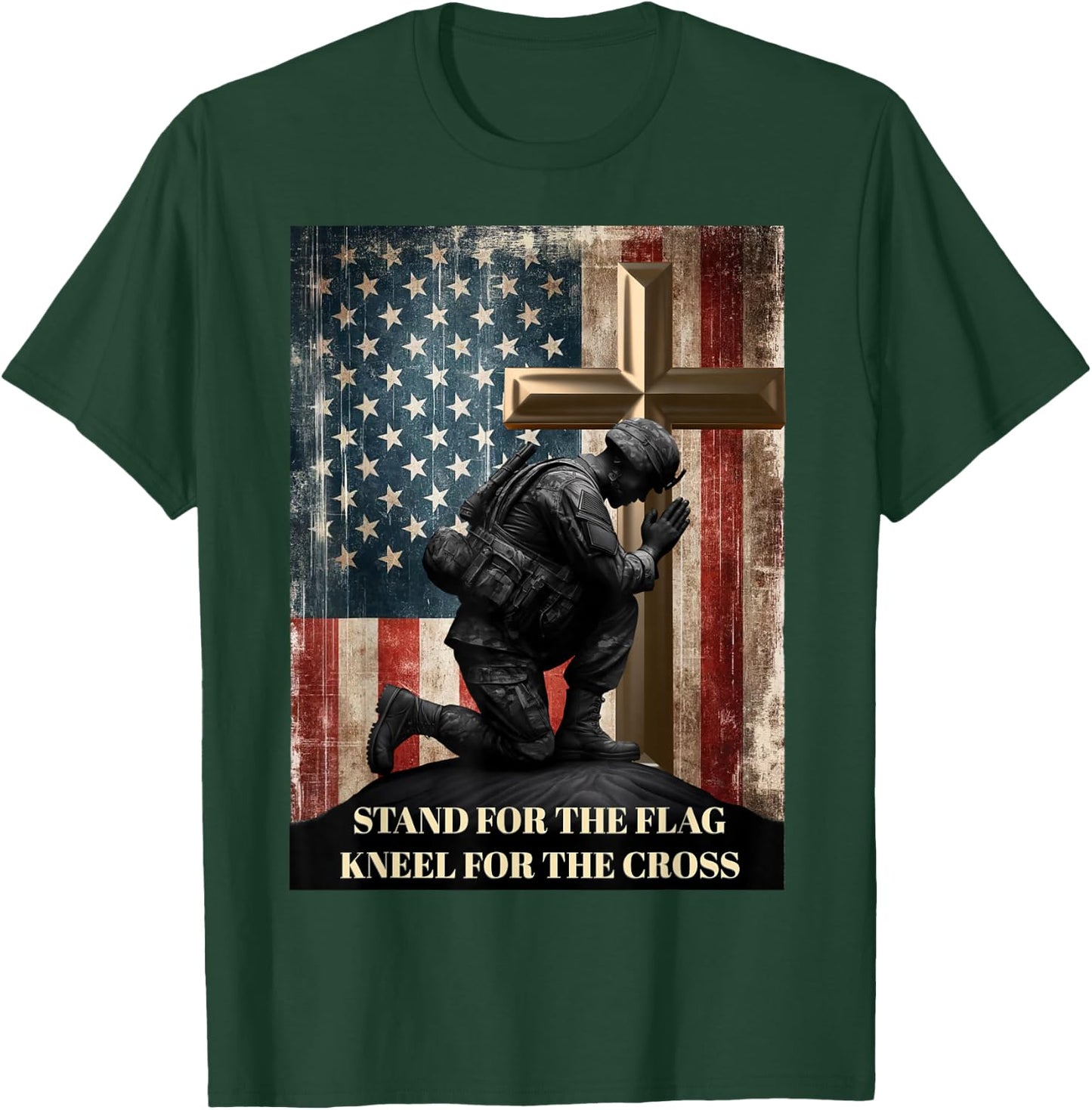 I Stand for The Flag and Kneel for The Cross US Flag USA T-Shirt - T-Shirt | Forest