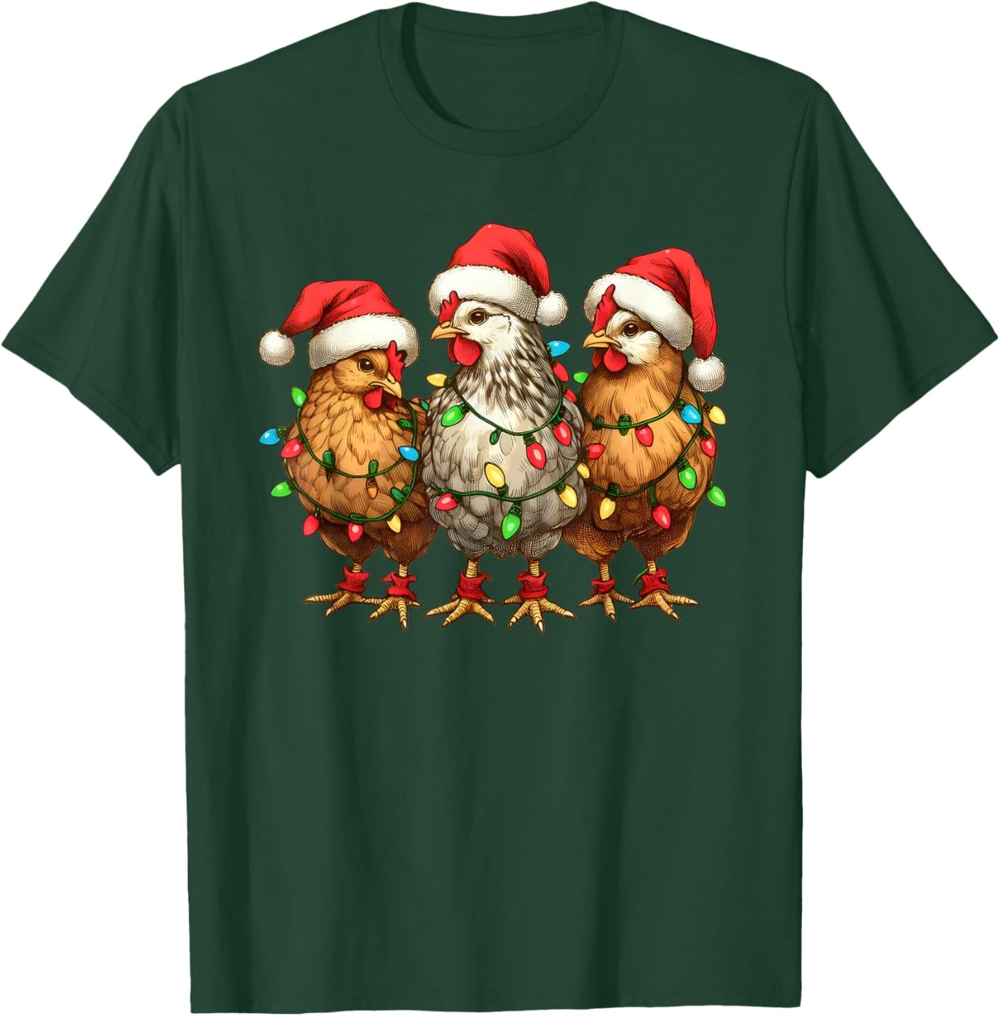 Christmas Chicken Santa Christmas Lights Chicken Xmas Tree T-Shirt - T-Shirt | Forest