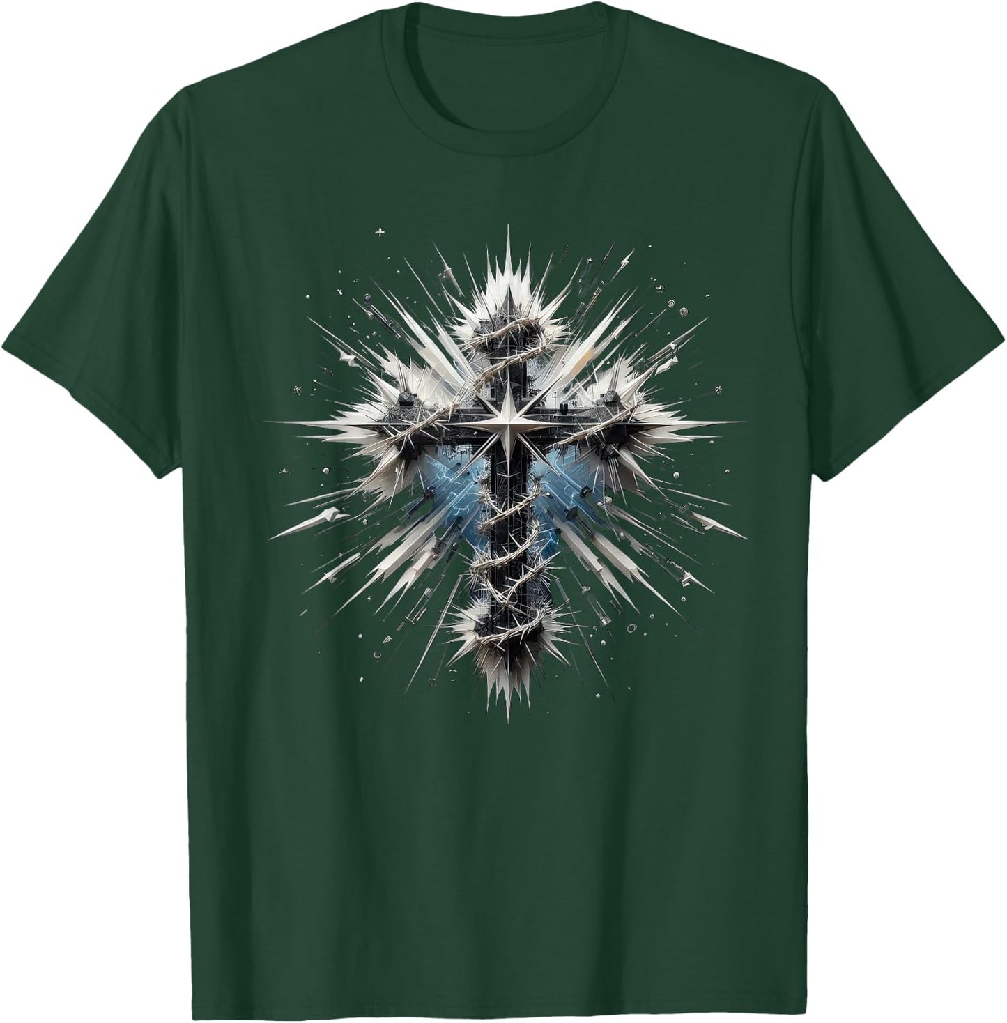 Christian Cross Punk-Art Style Distressed Crown of thorns T-Shirt - T-Shirt | Forest